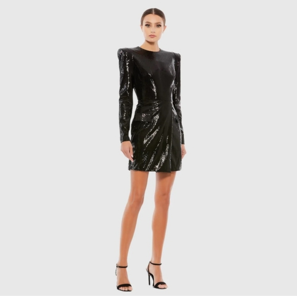 Mac Duggal Ieena for Mac Duggal Sequined Structured Faux Blazer Mini Dress 26724